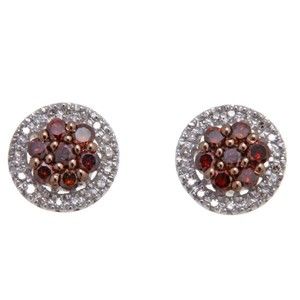 Rarities Sterling Silver Red and White Diamond Halo Earring Studs